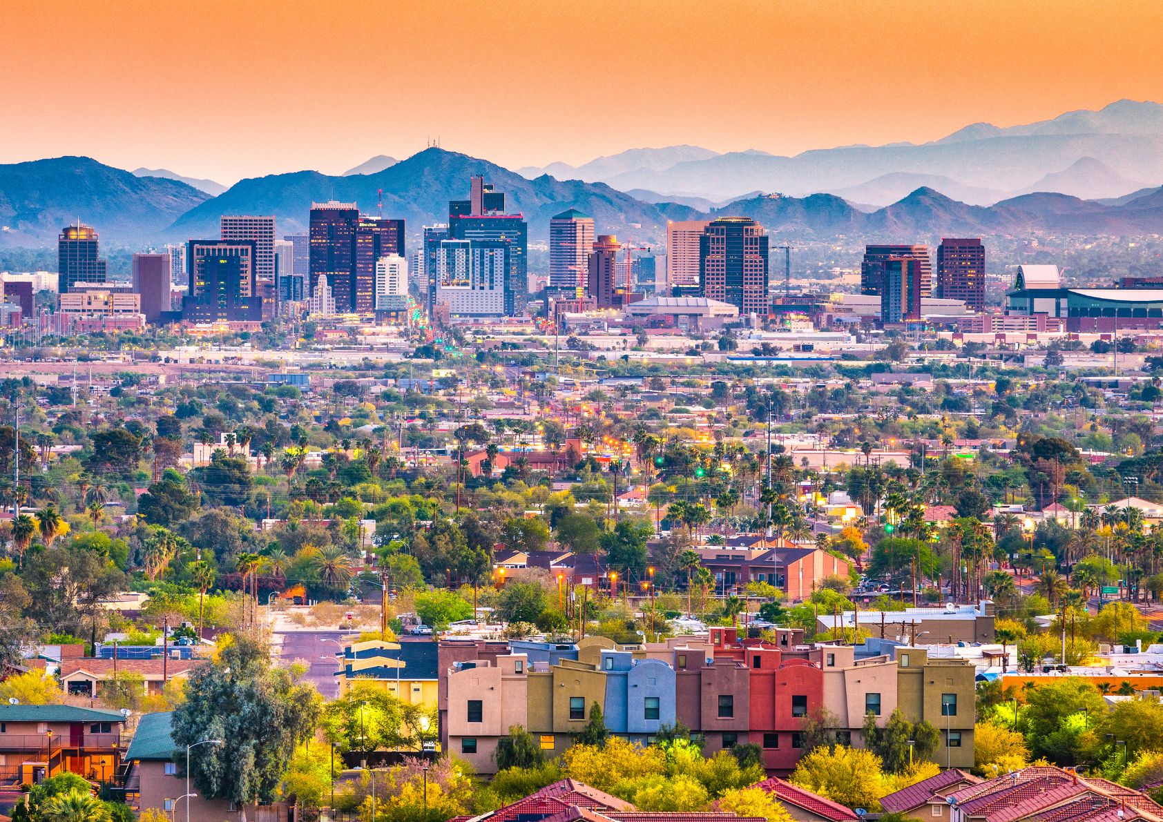 Phoenix Arizona Skyline at dusk. 